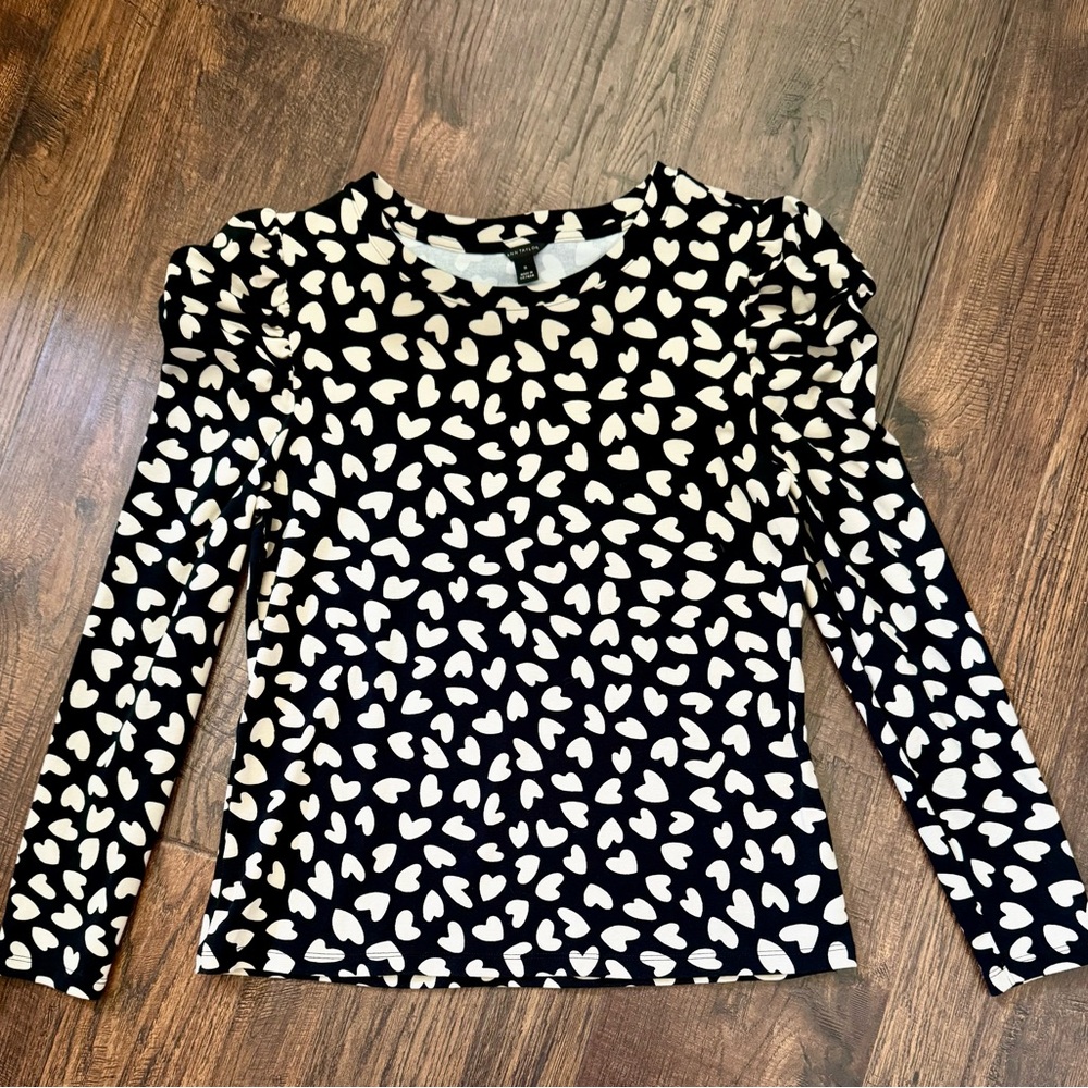 Ann Taylor Black and White Heart Blouse